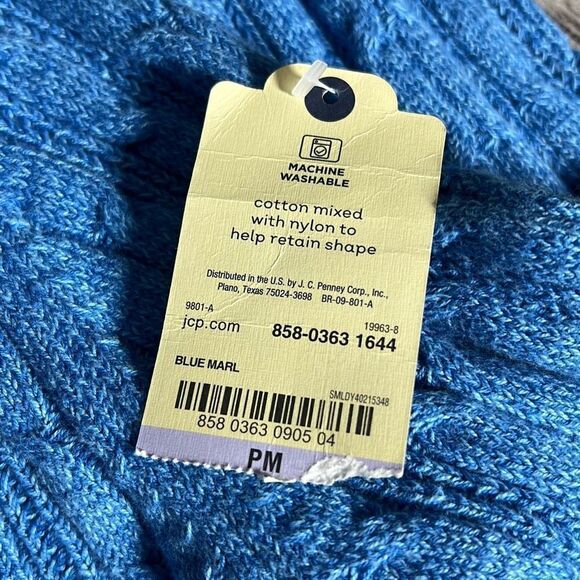 St John's Bay Womens Cable Knit Sweater V Neck Pullover Blue Size Petite Medium - Picture 5 of 9